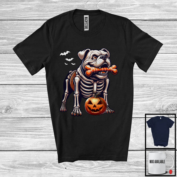 MacnyStore - Skeleton Bulldog Gnawing Bone; Scary Halloween Costume Bulldog Owner; Family Group T-Shirt