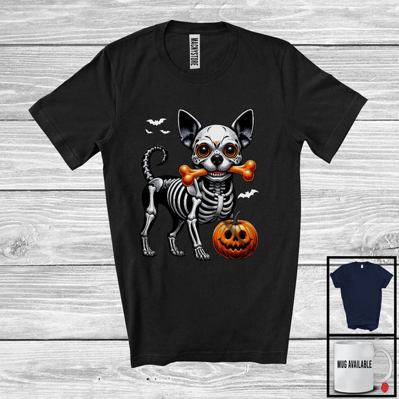 MacnyStore - Skeleton Chihuahua Gnawing Bone; Scary Halloween Costume Chihuahua Owner; Family Group T-Shirt