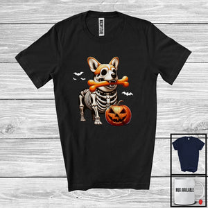 MacnyStore - Skeleton Corgi Gnawing Bone; Scary Halloween Costume Corgi Owner; Family Group T-Shirt