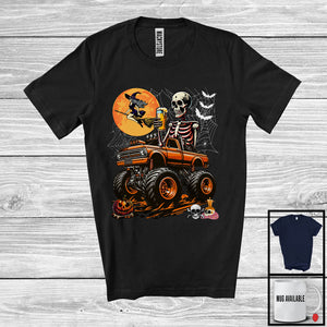 MacnyStore - Skeleton Drinking Beer Riding Monster Truck, Creepy Halloween Costume Witch, Drinking Drunker T-Shirt