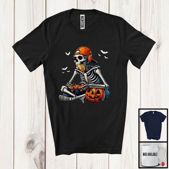 MacnyStore - Skeleton Eating Taco And Playing Video Games; Scary Halloween Pumpkin; Taco Food Lover T-Shirt