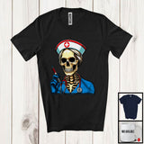 MacnyStore - Skeleton Nurse, Scary Halloween Skeleton Holding Nurse Tools, Healthcare Jobs Nurse Group T-Shirt