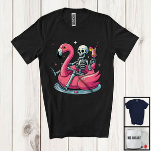 MacnyStore - Skeleton On Flamingo Float; Adorable Halloween Summer Swimming Lover; Family Group T-Shirt