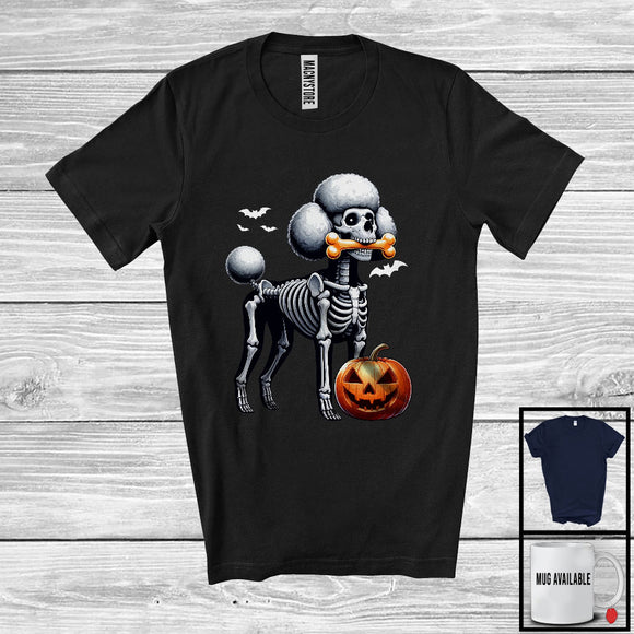 MacnyStore - Skeleton Poodle Gnawing Bone; Scary Halloween Costume Poodle Owner; Family Group T-Shirt