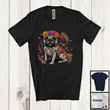 MacnyStore - Skeleton Pug Sugar Skull; Colorful Dia De Los Muertos Animal; Mexican Family Proud Proud T-Shirt