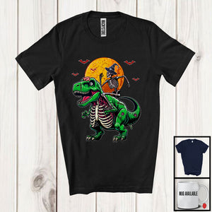 MacnyStore - Skeleton Riding Zombie T-Rex; Creepy Halloween Costume Moon Skeleton; Matching Group T-Shirt