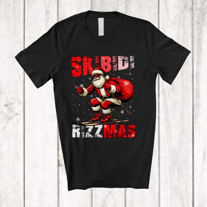 MacnyStore - Skibidi Rizzmas; Cheerful Christmas Santa Playing Ski Skiing; Pajama X-mas Family Group T-Shirt