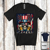 MacnyStore - Skull Drinking Beer, Cheerful 4th Of July American Flag Drunker Team, Fireworks Patriotic T-Shirt