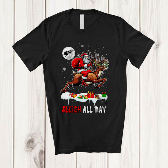 MacnyStore - Sleigh All Day; Fantastic Christmas Snow Christmas Santa Riding Reindeer; Family Group T-Shirt