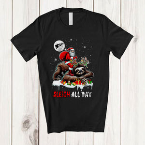 MacnyStore - Sleigh All Day; Fantastic Christmas Snow Christmas Santa Riding Sloth; Family Group T-Shirt