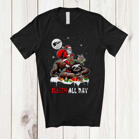 MacnyStore - Sleigh All Day; Fantastic Christmas Snow Christmas Santa Riding Sloth; Family Group T-Shirt