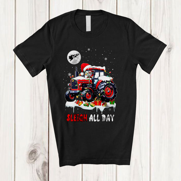 MacnyStore - Sleigh All Day; Fantastic Christmas Snow Christmas Santa Riding Tractor Truck; Family Group T-Shirt