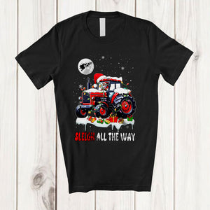 MacnyStore - Sleigh All The Way; Fantastic Christmas Snow Christmas Santa Riding Tractor Truck; Family Group T-Shirt