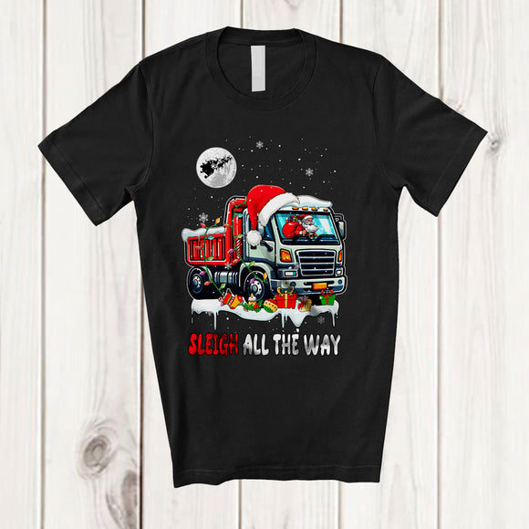 MacnyStore - Sleigh All The Way; Fantastic Christmas Snow Christmas Santa Riding Truck; Family Group T-Shirt