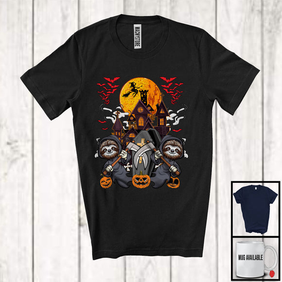 MacnyStore - Sloth Death, Awesome Halloween Costume Moon, Carved Pumpkins Animal Lover T-Shirt