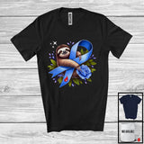 MacnyStore - Sloth Hanging On Blue Ribbon; Adorable Diabetes Awareness Sloth Animal; Blue Flowers T-Shirt