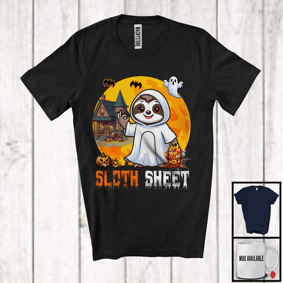 MacnyStore - Sloth Sheet, Adorable Halloween Moon Boo Ghost Costume Sloth, Matching Animal Lover T-Shirt