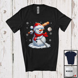 MacnyStore - Snowman Playing Baseball; Merry Christmas Snowing Santa Snowman; Sport Player Team T-Shirt