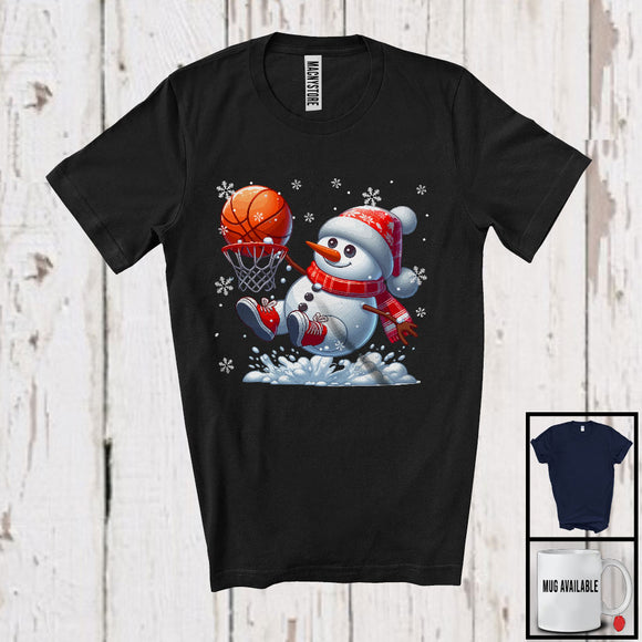 MacnyStore - Snowman Playing Basketball; Merry Christmas Snowing Santa Snowman; Sport Player Team T-Shirt