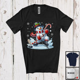 MacnyStore - Snowman Playing Hockey; Merry Christmas Snowing Santa Snowman; Sport Player Team T-Shirt