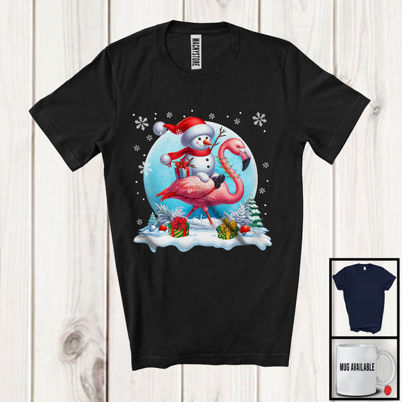 MacnyStore - Snowman Riding Flamingo; Awesome Christmas Lights Snowing Lover; X-mas Family Group T-Shirt