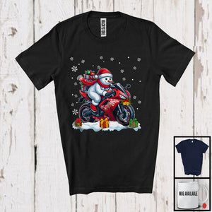 MacnyStore - Snowman Riding Motorbike, Adorable Christmas Snowing Snowman, Matching X-mas Rider Team T-Shirt