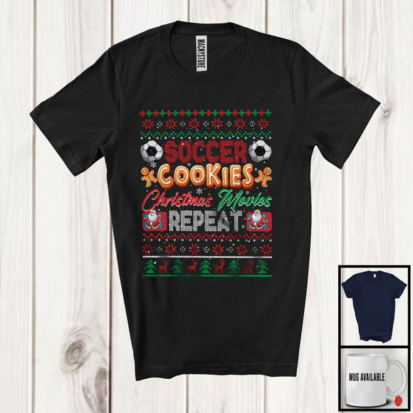 MacnyStore - Soccer Cookies Christmas Movies Repeat; Amazing X-mas Sweater Santa Soccer Player T-Shirt