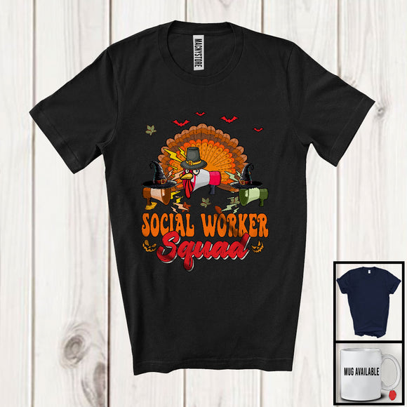 MacnyStore - Social Worker Squad; Amazing Thanksgiving Halloween Witch Turkey; Careers Jobs Group T-Shirt