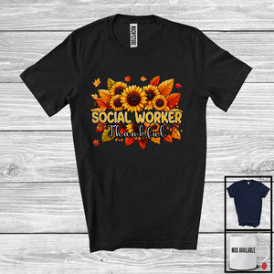 MacnyStore - Social Worker Thankful; Wonderful Thanksgiving Sunflowers Fall Leaves; Family Group T-Shirt