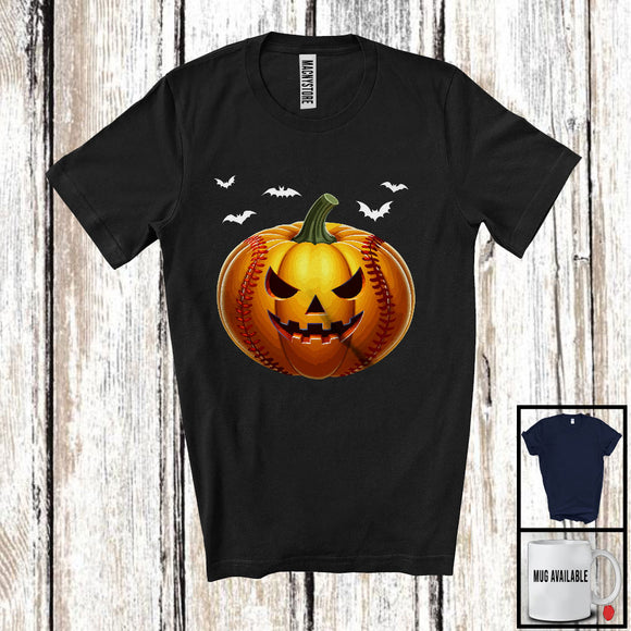 MacnyStore - Softball Pumpkin Face, Humorous Halloween Costume Softball Player Team, Sport Playing T-Shirt