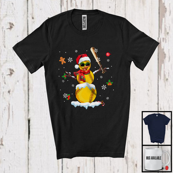 MacnyStore - Softball Santa Snowman Cosplay; Cheerful Christmas Softball Sport Player Playing Team; Snow T-Shirt