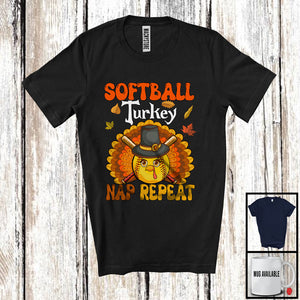 MacnyStore - Softball Turkey Nap Repeat, Awesome Thanksgiving Fall Leaves Turkey, Sport Player Team T-Shirt