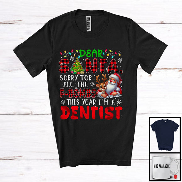 MacnyStore - Sorry For All The F-bombs This Year Dentist, Merry Christmas Plaid Santa Reindeer, Careers T-Shirt