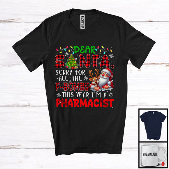 MacnyStore - Sorry For All The F-bombs This Year Pharmacist, Merry Christmas Plaid Santa Reindeer, Careers T-Shirt