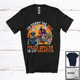 MacnyStore - Sorry The Nice Police Officer Is On Vacation, Sarcastic Halloween Zombie, Skeleton Pumpkin T-Shirt