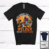 MacnyStore - Sorry The Nice Welder Is On Vacation, Sarcastic Halloween Zombie Welder, Skeleton Pumpkin T-Shirt