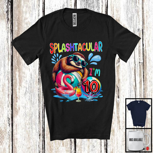 MacnyStore - Splashtacular I'm 10, Happy 10th Birthday Pool Party Cute Sloth Lover, Matching Family Group T-Shirt