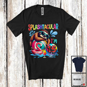 MacnyStore - Splashtacular I'm 15, Happy 15th Birthday Pool Party Cute Sloth Lover, Matching Family Group T-Shirt