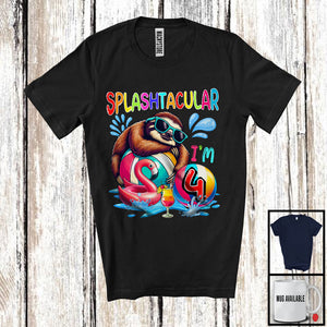 MacnyStore - Splashtacular I'm 4, Happy 4th Birthday Pool Party Cute Sloth Lover, Matching Family Group T-Shirt