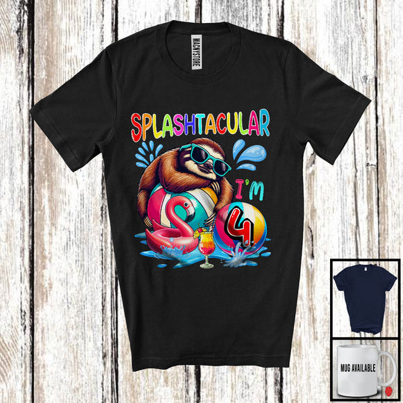 MacnyStore - Splashtacular I'm 4, Happy 4th Birthday Pool Party Cute Sloth Lover, Matching Family Group T-Shirt