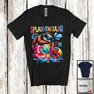 MacnyStore - Splashtacular I'm 5, Happy 5th Birthday Pool Party Cute Sloth Lover, Matching Family Group T-Shirt