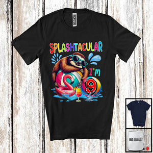 MacnyStore - Splashtacular I'm 9, Happy 9th Birthday Pool Party Cute Sloth Lover, Matching Family Group T-Shirt