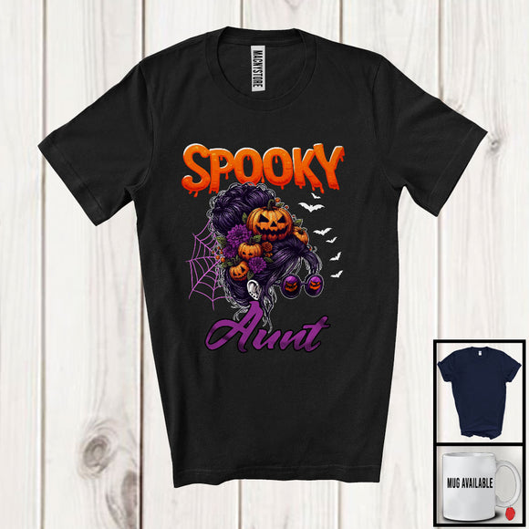 MacnyStore - Spooky Aunt; Creepy Halloween Messy Bun Hair Women Sunglasses; Family Group T-Shirt