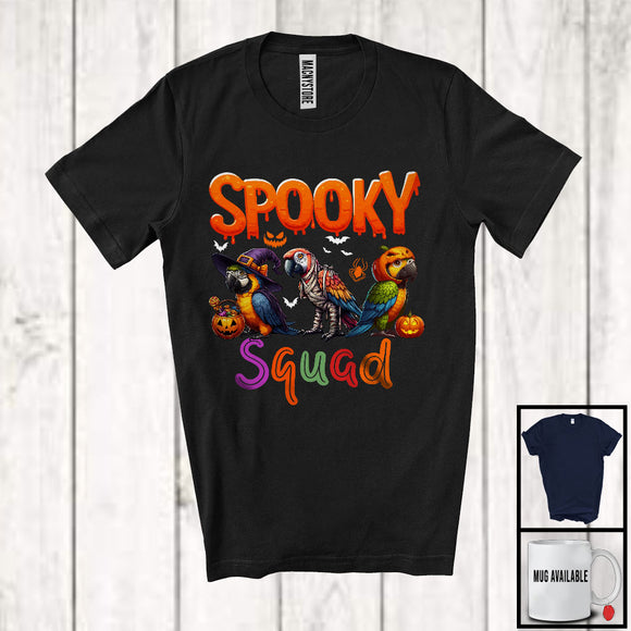 MacnyStore - Spooky Squad; Adorable Halloween Costume Three Parrot Witch Mummy; Animal Lover T-Shirt