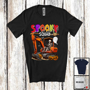 MacnyStore - Spooky Squad; Horror Halloween Skeleton Driving Excavator; Boo Pumpkin Candy Excavator Driver T-Shirt