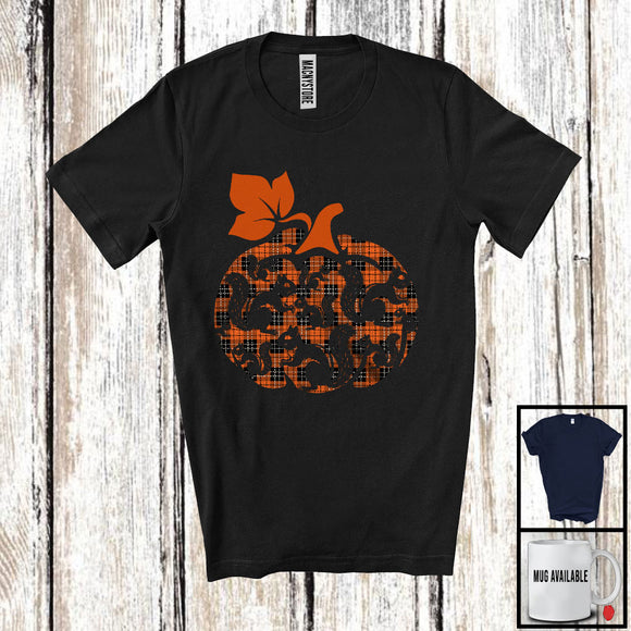 MacnyStore - Squirrel Pumpkin Shape Plaid; Lovely Thanksgiving Halloween Squirrel Owner; Animal Lover T-Shirt