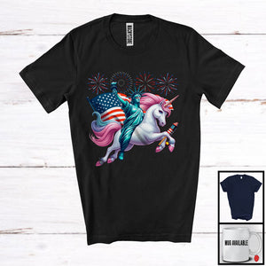 MacnyStore - Statue Of Liberty Riding Unicorn, Amazing 4th Of July American Proud Fireworks, Patriotic Group T-Shirt