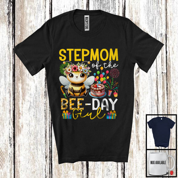 MacnyStore - Stepmom Of The Bee Day Girl, Adorable Birthday Mother's Day Flowers Bee Lover, Family Group T-Shirt
