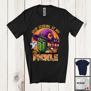 MacnyStore - Stop Staring At My Pickle, Sarcastic Halloween Adult Witch Pickle, Carved Pumpkin Lover T-Shirt