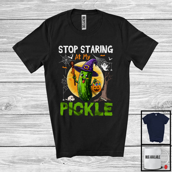 MacnyStore - Stop Staring At My Pickle, Sarcastic Halloween Costume Dirty Adult Witch Pickle, Candy Lover T-Shirt